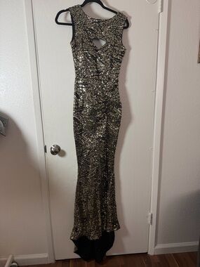 Tatyana for Bettie Page Gold Sequin Mermaid Evening Dress